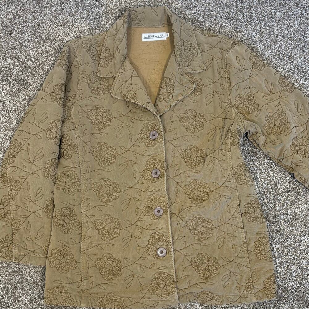 Vintage Quilted Cotton Jacket Brown Floral Tonal L Cozy Cottagecore Boho Prairie
